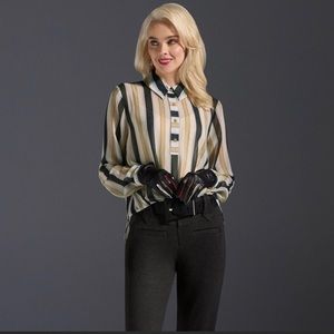 CAbi caliber semi Sheer Striped Draped Blouse NWT XL